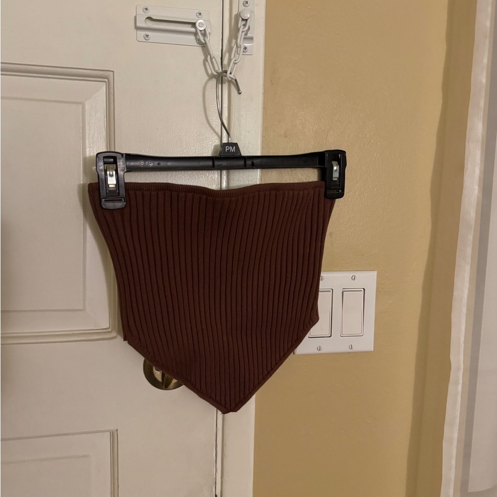 Brown Ribbed Knit Tube Top